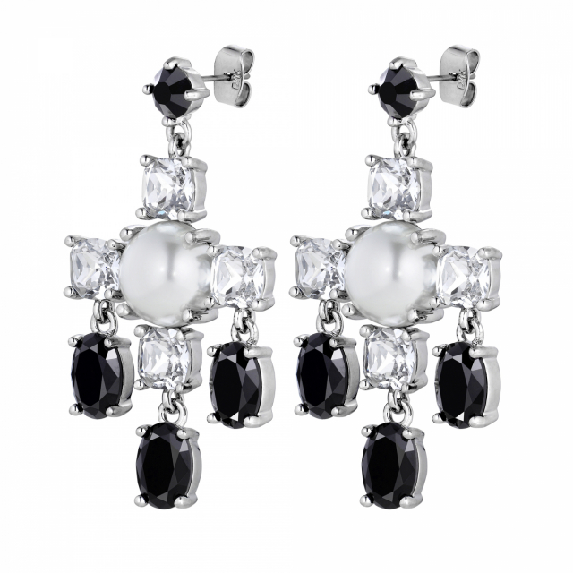 LEONORA Silver CRYSTAL / BLACK Earring