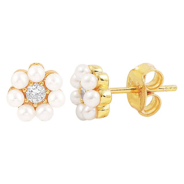Aya flower pearl sticker Earrings Gold