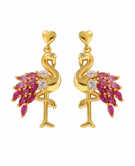 Pink Flamingo Earrings Gold