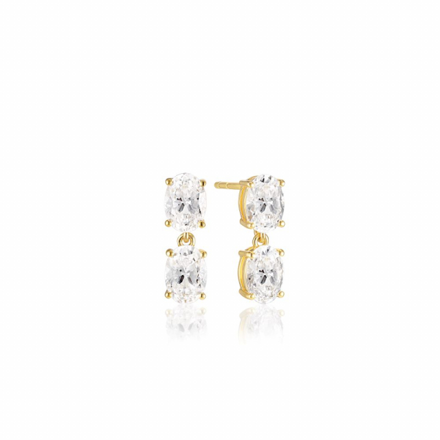 Ellisse Due Piccolo - 18k Goldpläterade, med vita zirkoner Earring
