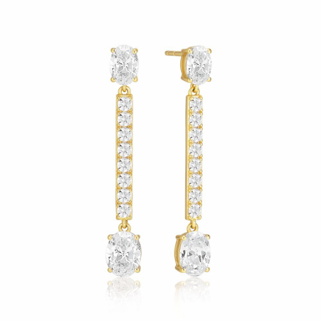 Ellisse Lungo - 18k Goldpläterade, med vita zirkoner Earring
