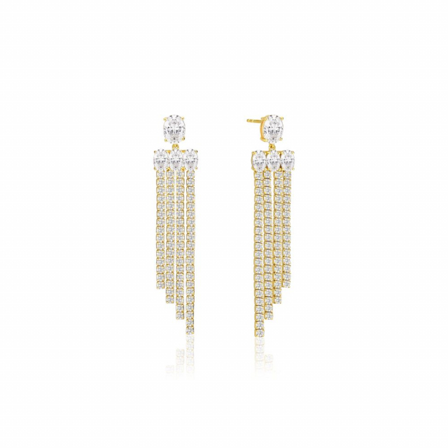 Ellisse Lungo Piccolo - 18k Goldpläterade, med vita zirkoner Earring