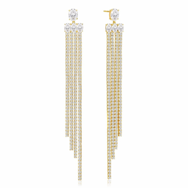 Ellisse Lungo Grande - 18k Goldpläterade, med vita zirkoner Earring