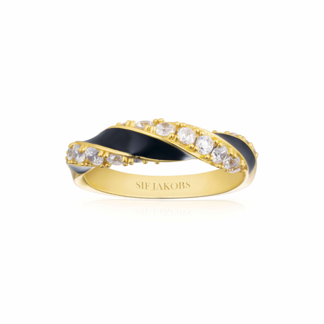 FERRARA NERO Ring Vita Zirkonia och Svart Emalj Gold