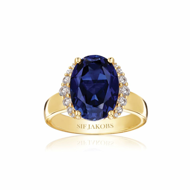 Ellisse Grande - 18k Goldpläterade, med blåa zirkoner Ring