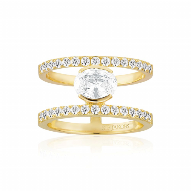 Ellisse Carezza Grande - 18k Goldpläterad, med vita zirkoner Ring