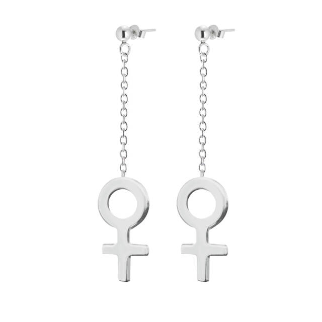 Women Unite long Earring Silver
