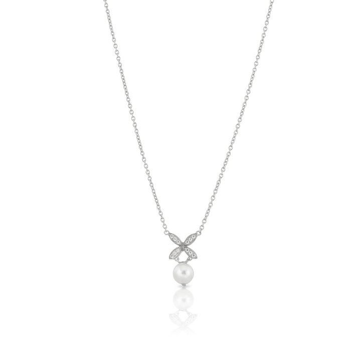 Ellipse mini pearl Necklace Silver in the group Necklaces / Silver Necklaces at SCANDINAVIAN JEWELRY DESIGN (s243)