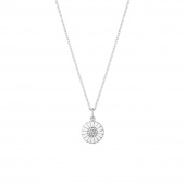 DAISY Pendant Silver RH WHITE ENAMEL 11 MM Diamonds 0.05 ct 45 cm