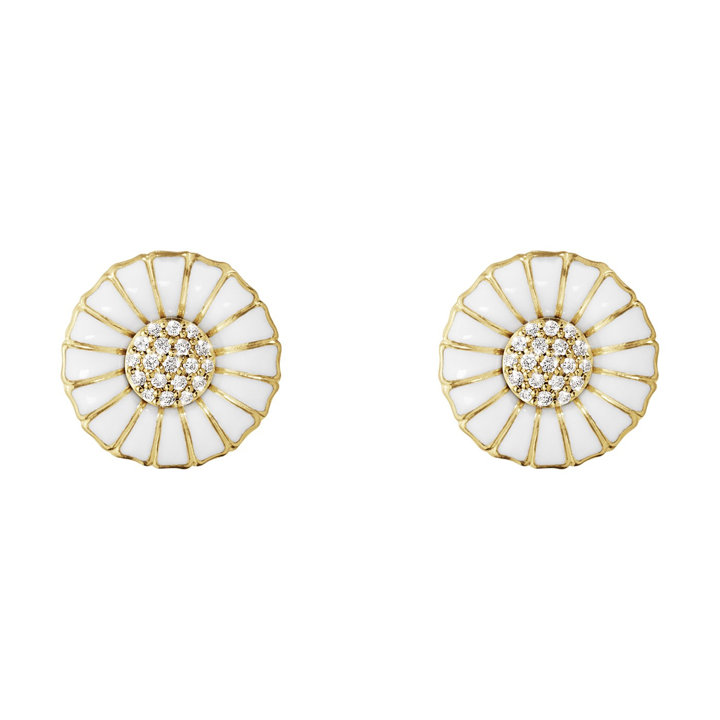 DAISY Earring Silver Goldpläterad WHITE ENAMEL 11MM Diamonds PAVÉ 0.10 ct