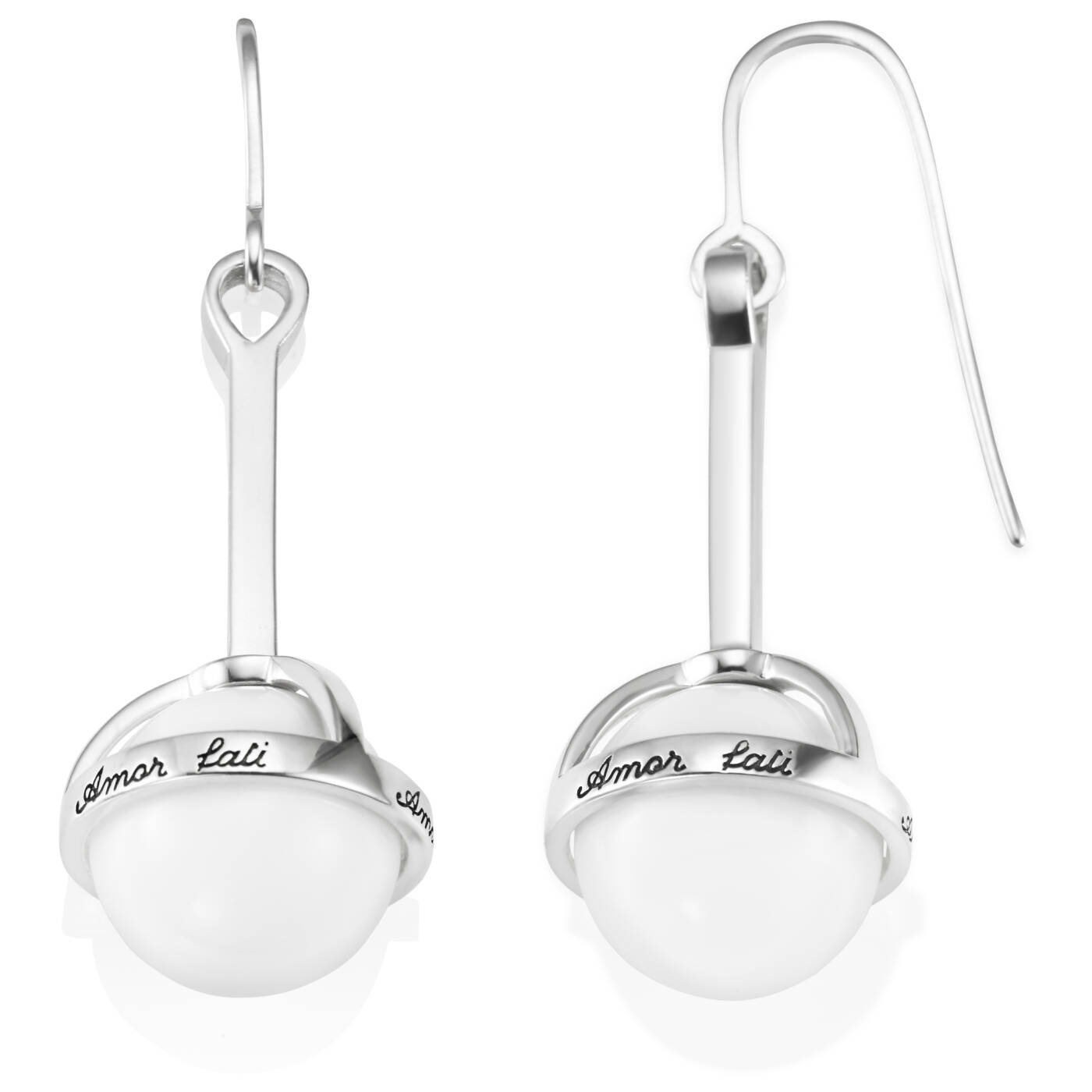 Amor Fati Globe - White Agate Earring Silver