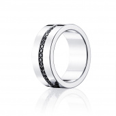 Wide & Black Stars Ring Silver