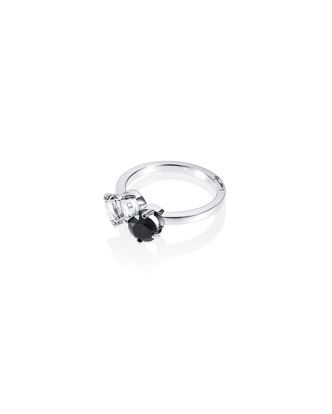 The Storm & I Ring Silver Crystal Quartz/Onyx 