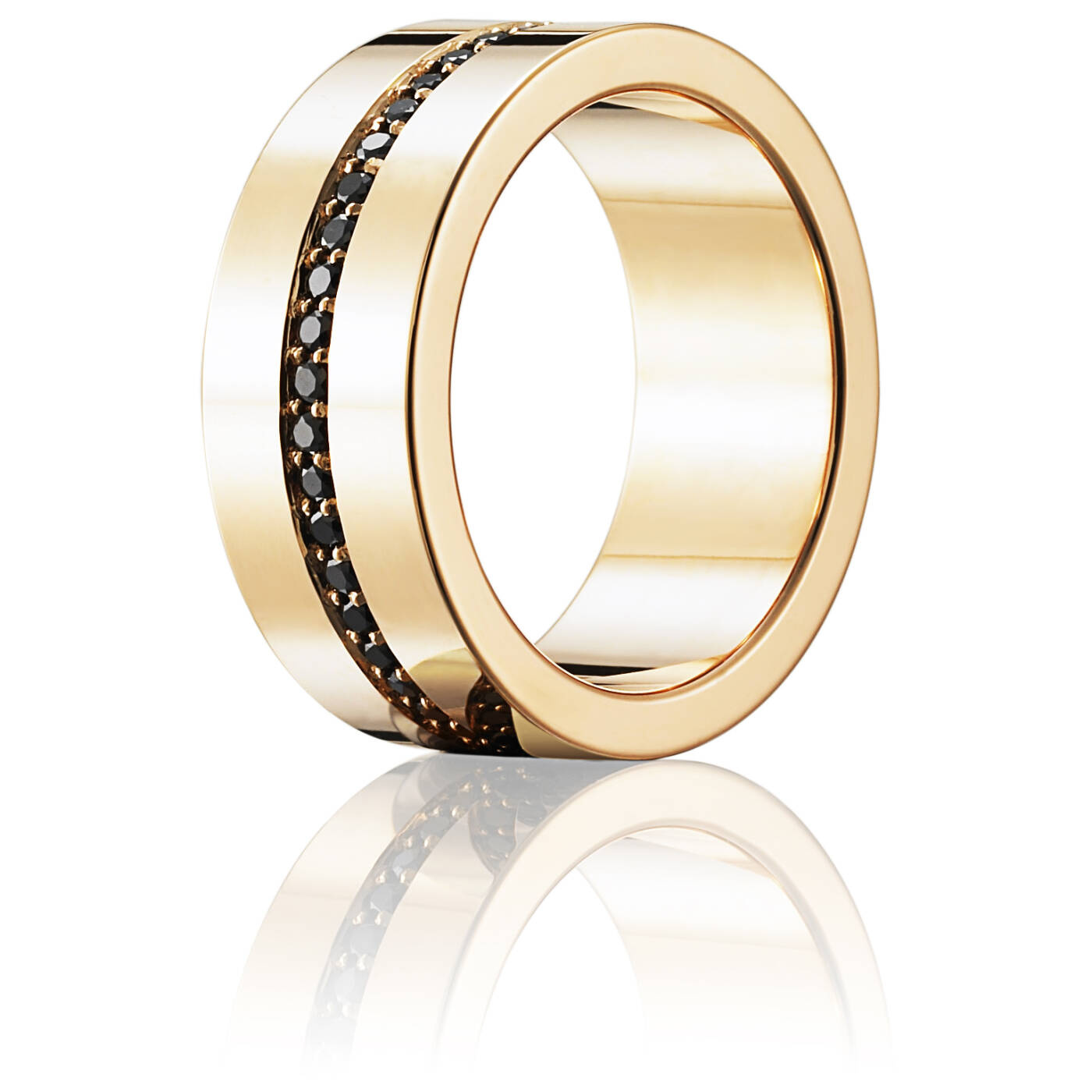 Wide & Black Stars Ring Gold