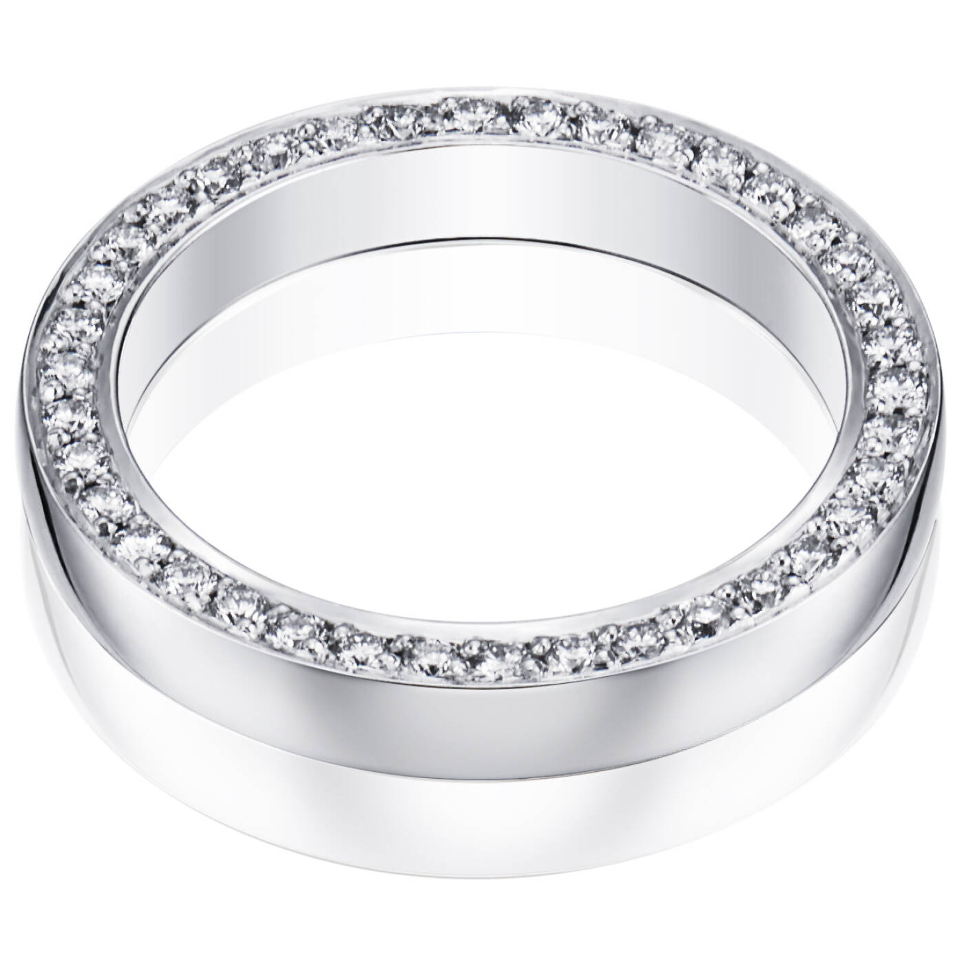 Half Round & Stars On Side Ring White gold