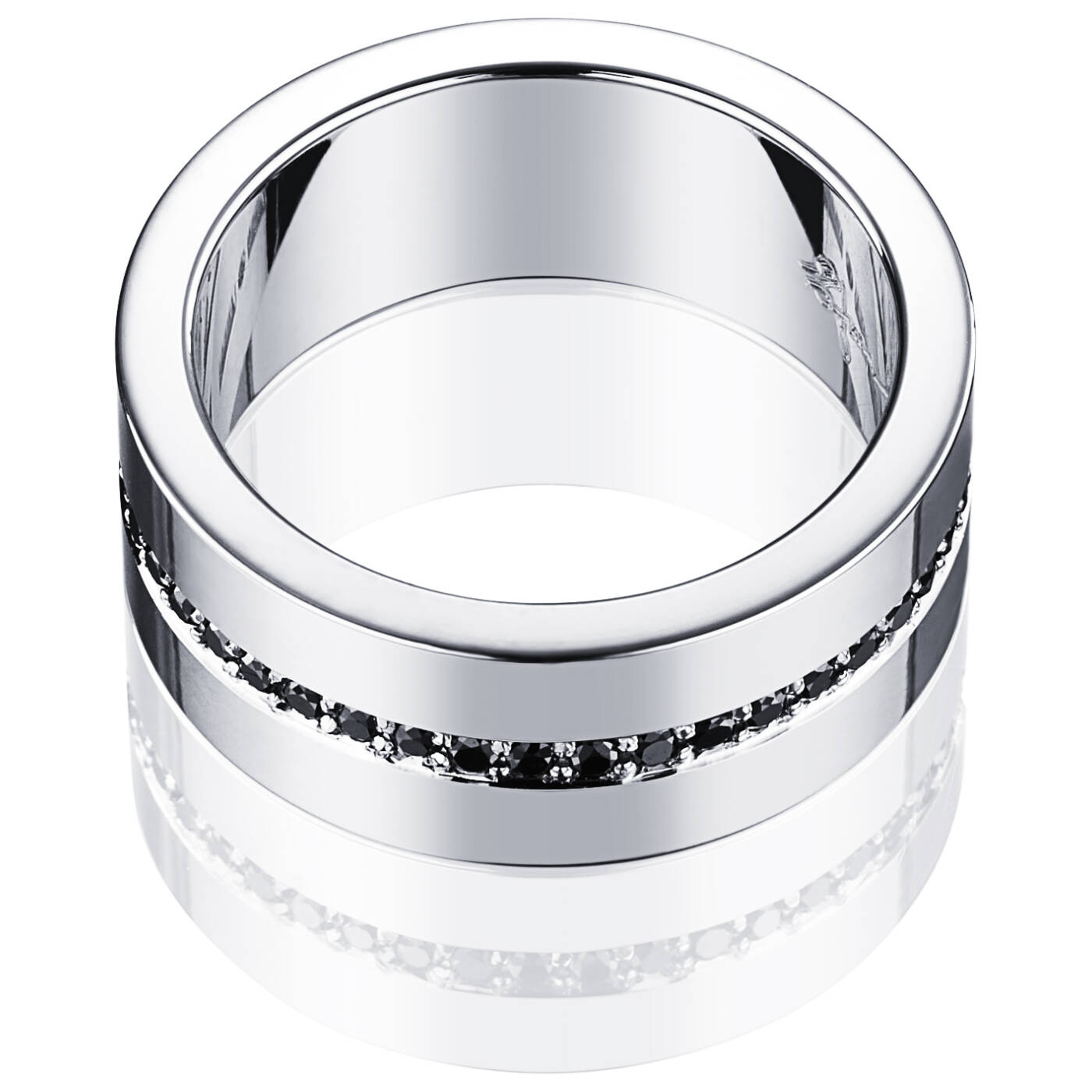 Wide & Black Stars Ring White gold