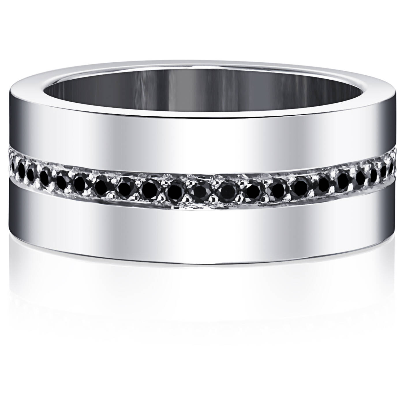 Wide & Black Stars Ring White gold