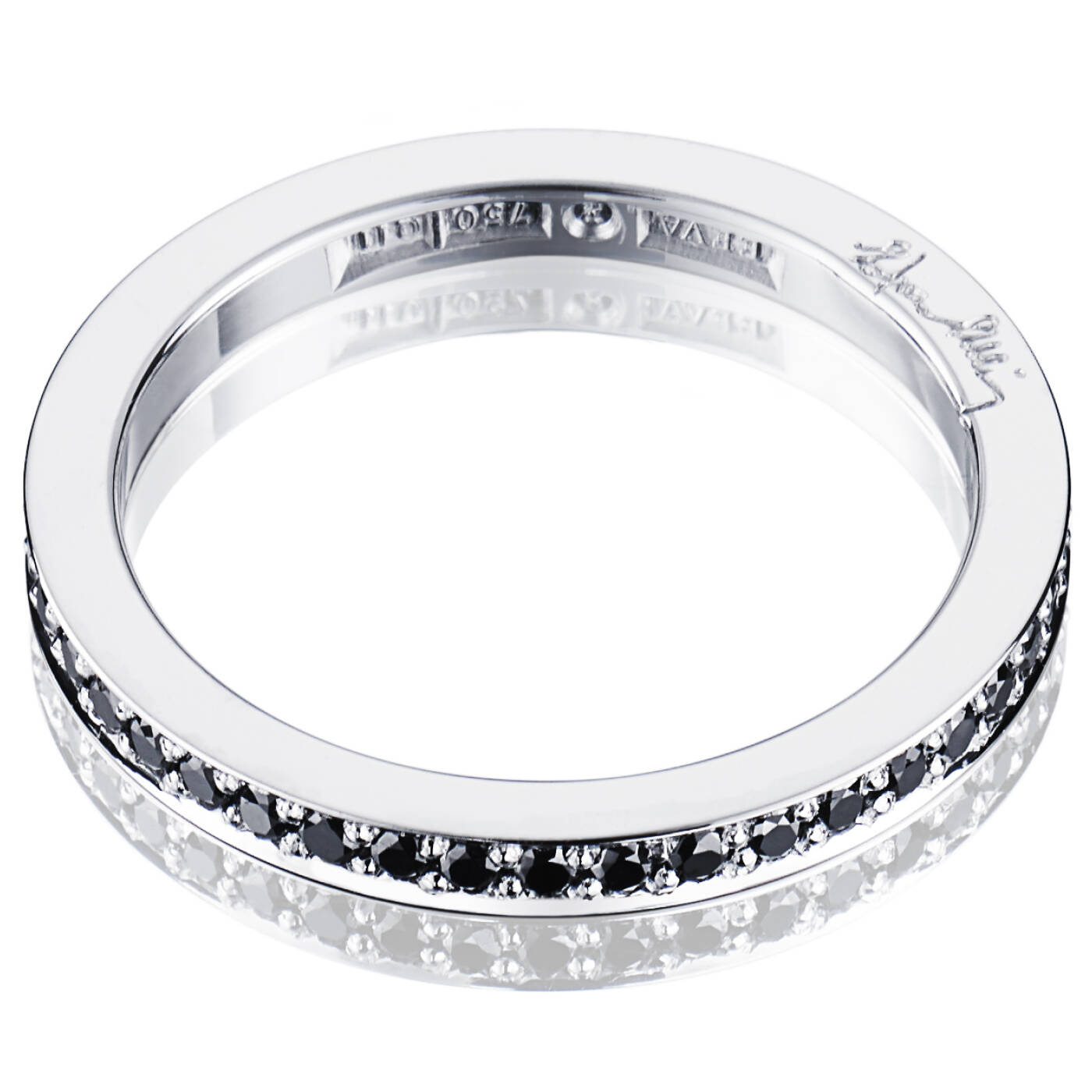 Stars & Signature In Black Thin Ring White gold