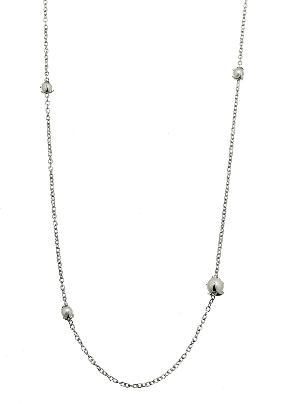Pearl long chain Necklaces Silver 90+5 cm