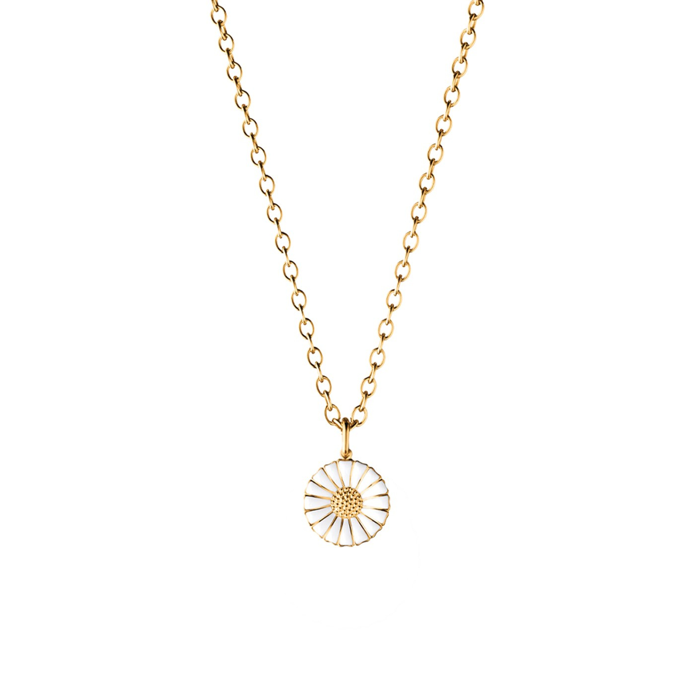 DAISY Pendant Silver Goldpläterad WHITE ENAMEL 11 MM