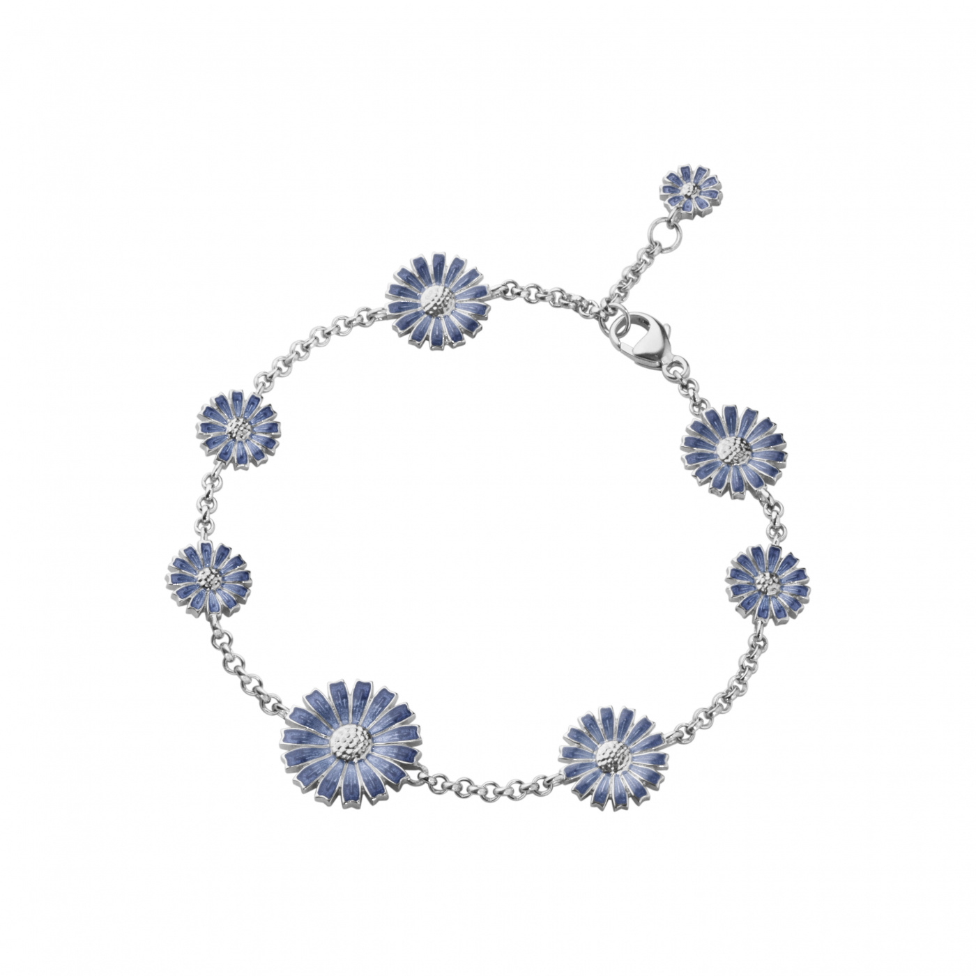 DAISY 8 FLOWER Bracelet Silver BLUE