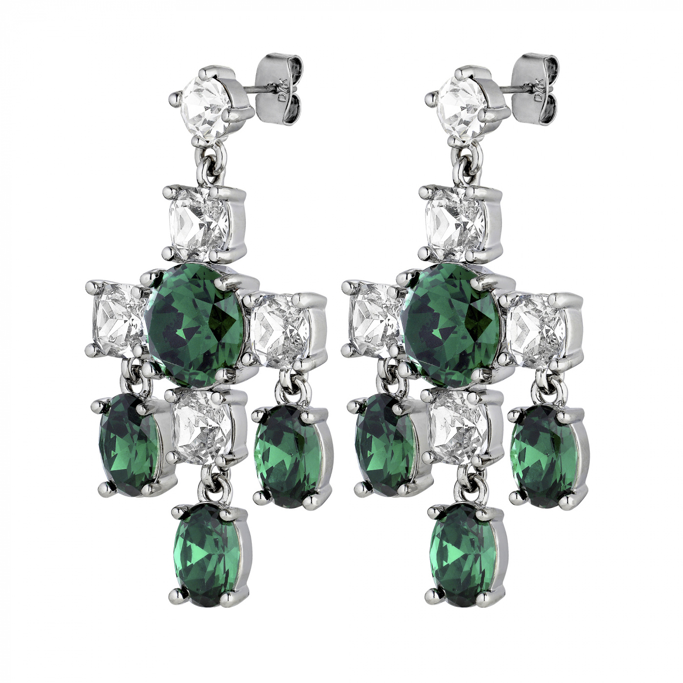 LEONORA Silver EMERALD GREEN / CRYSTAL Earring