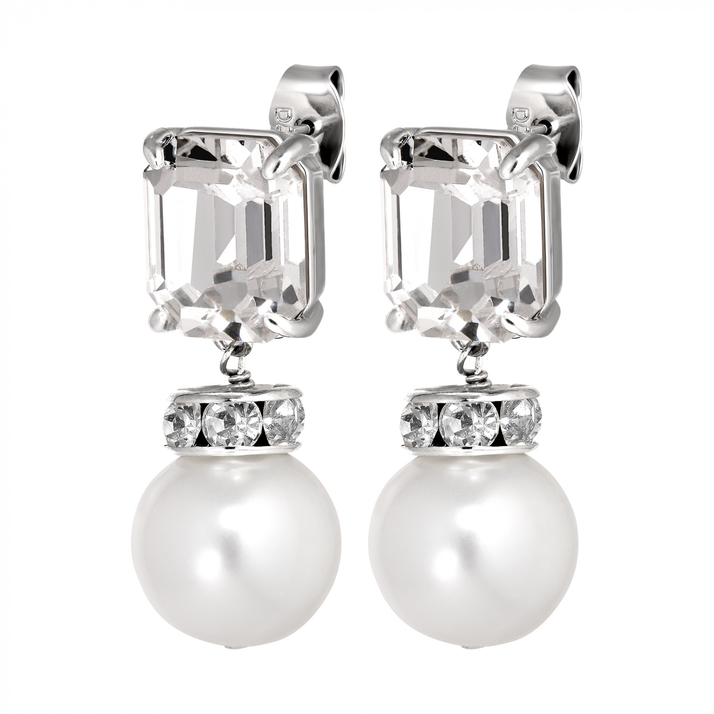 WALI SS CRYSTAL / WHITE PEARL Earrings Silver