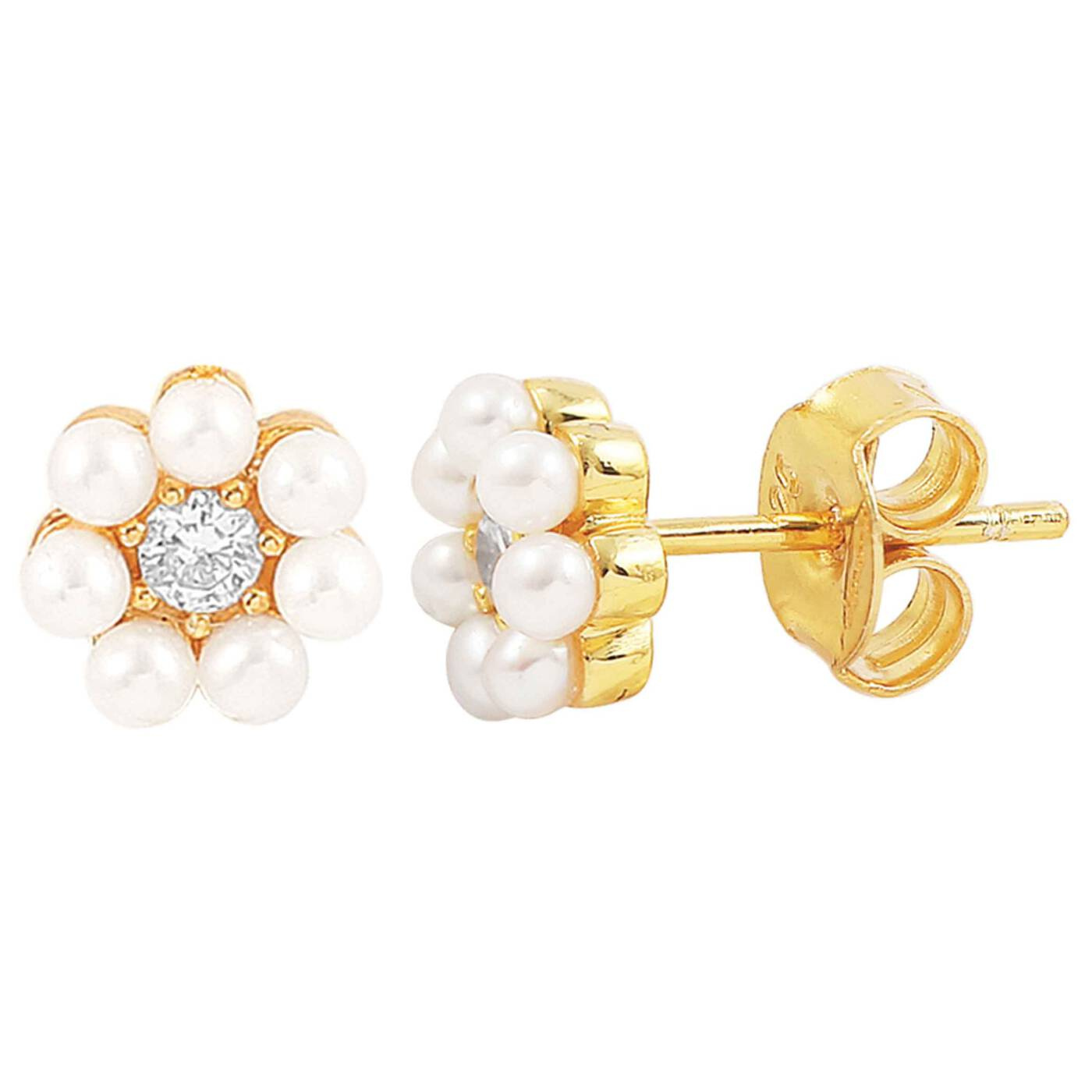 Aya flower pearl sticker Earrings Gold
