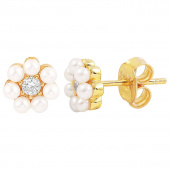 Aya flower pearl sticker Earrings Gold