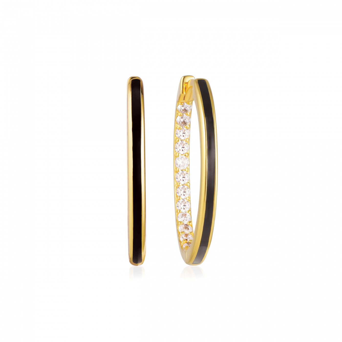 ELLERA NERO X-GRANDE Earringn Vita Zirkonia och Svart Emalj Gold