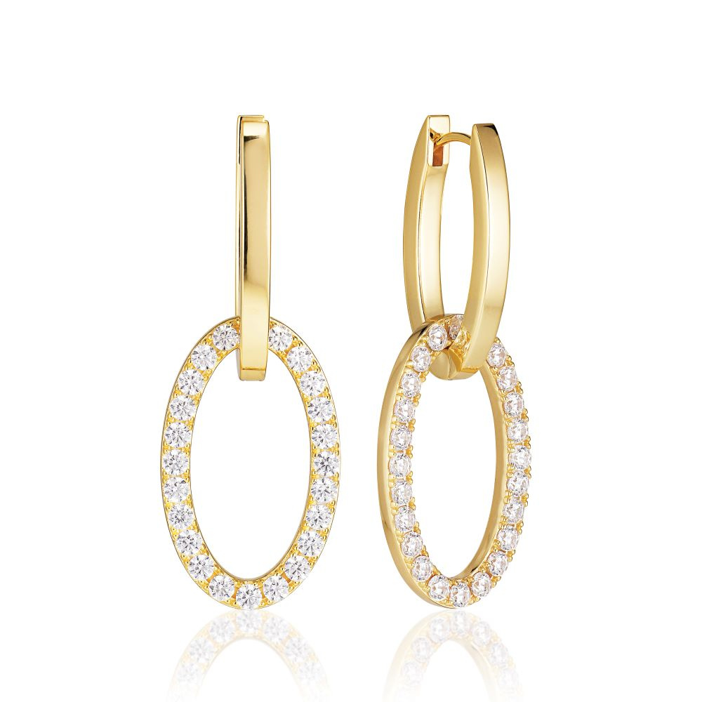 Ellisse Due - 18k Goldpläterade, med vita zirkoner Earring