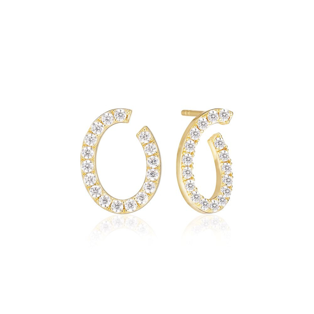 Ellisse Ovale - 18k Goldpläterade, med vita zirkoner Earring