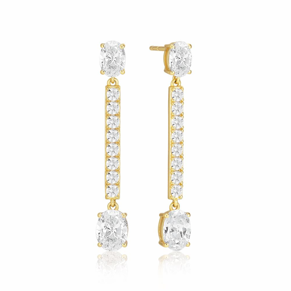 Ellisse Lungo - 18k Goldpläterade, med vita zirkoner Earring