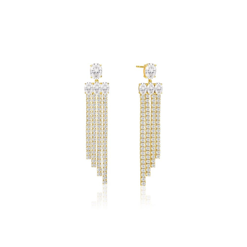Ellisse Lungo Piccolo - 18k Goldpläterade, med vita zirkoner Earring