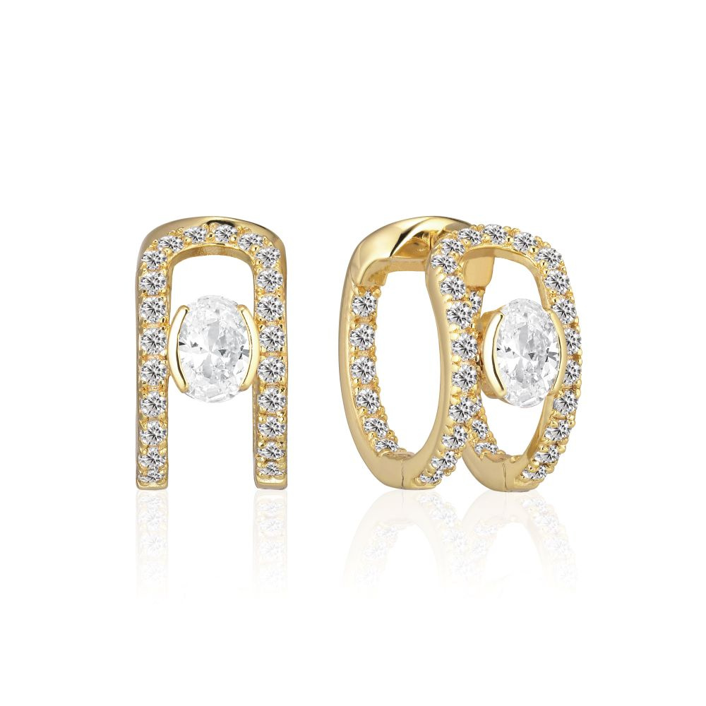 Ellisse Carezza Creolo - 18k Goldpläterade, med vita zirkoner Earring