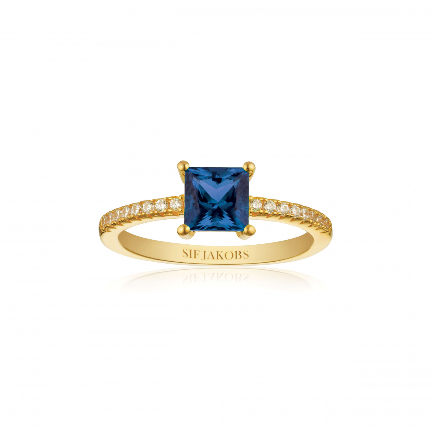 ELLERA QUADRATO Ring Blå Zirkoner Gold